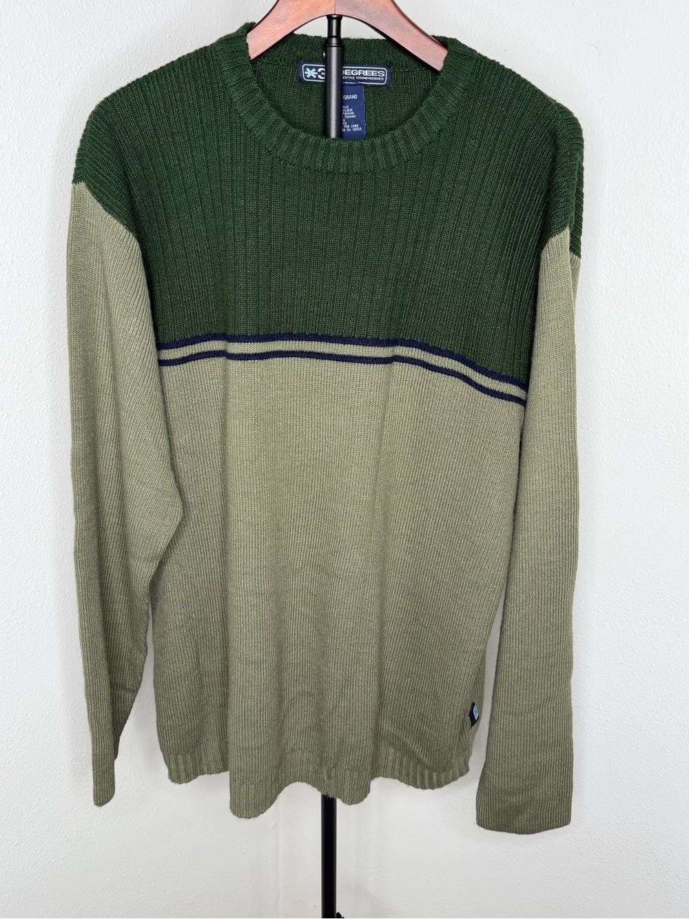 33 Degrees Men’s Green Two-Tone Crewneck Sweater Size Large